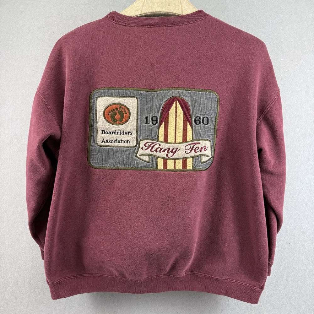 Vintage Hang Ten Sweatshirt XL Maroon Embroidered‎ Boardriders Association Surf